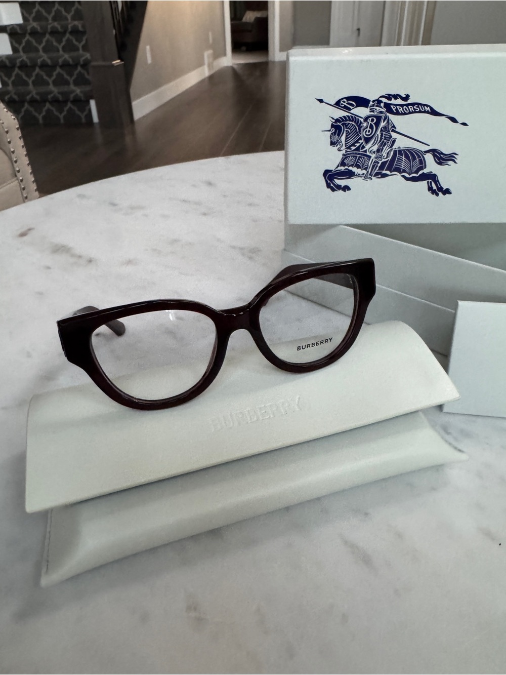 NWT Burberry B2421 Oxblood Cat Eye Eyeglass Frames 51 Italy Complete Set